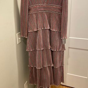 Multi colored tiered ruffle sparkle dress with puff long sleeve.